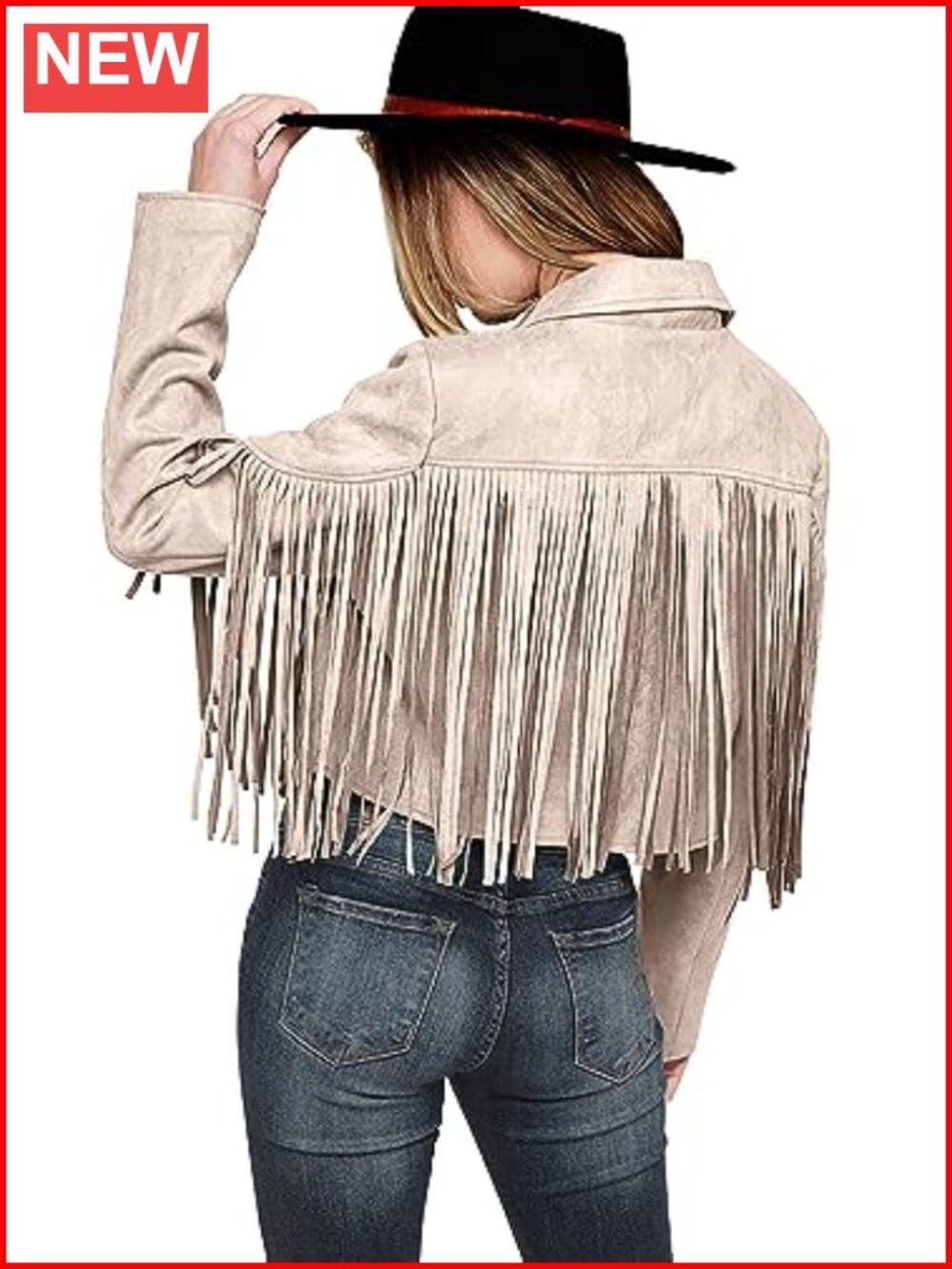 Women's Fringe Faux Suede Leather Jacket Cropped Motorcycle Western Coat